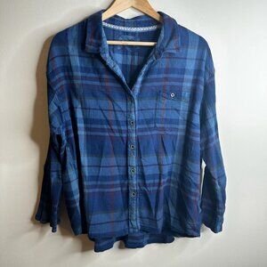 Prana Navy and Red Plaid Button Down Shirt